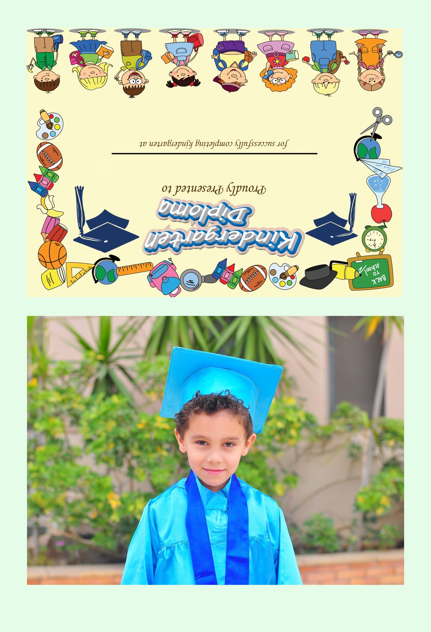 Kindergarten diploma with individual student portrait